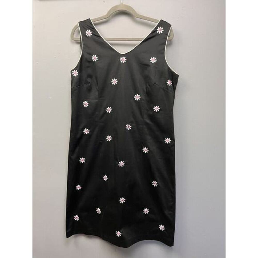 Sag Harbor Dress Womens 12 Sleeveless Daisy Black‎ White Back Zip V Neck Cotton